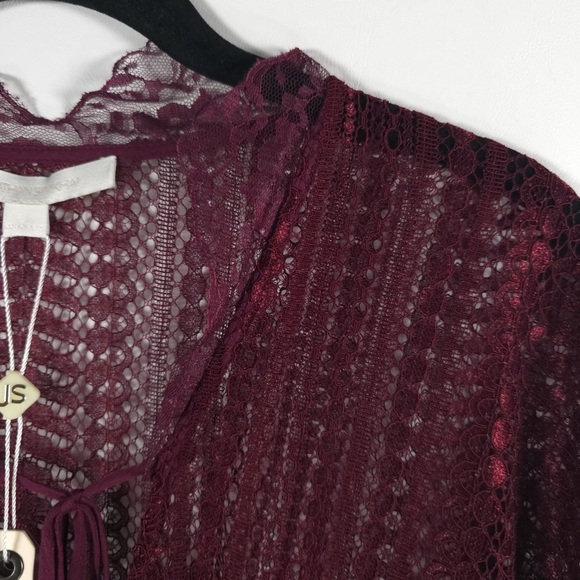 NWT JONATHAN SIMKHAI Tunic Lace Applique SS Tie V Neck Cabernet Top Size SMALL - Picture 8 of 13